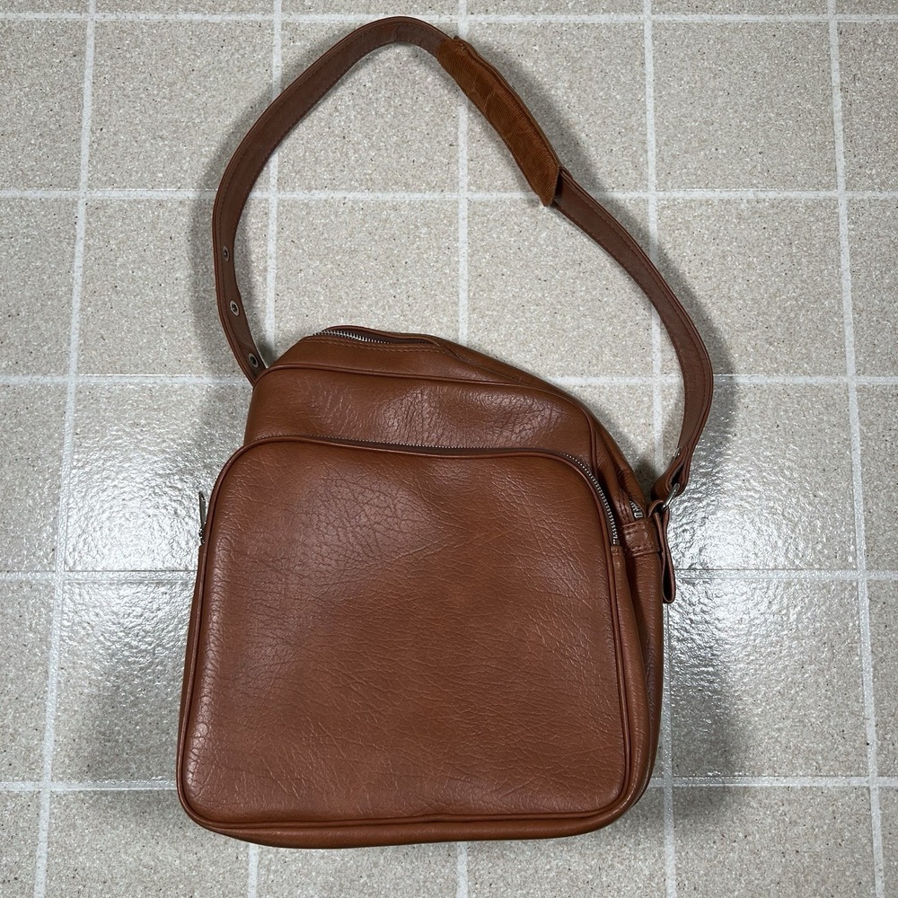Vintage Genuine Leather Brown Messenger Bag Shoulder Bag‎ Carry On Made In Korea